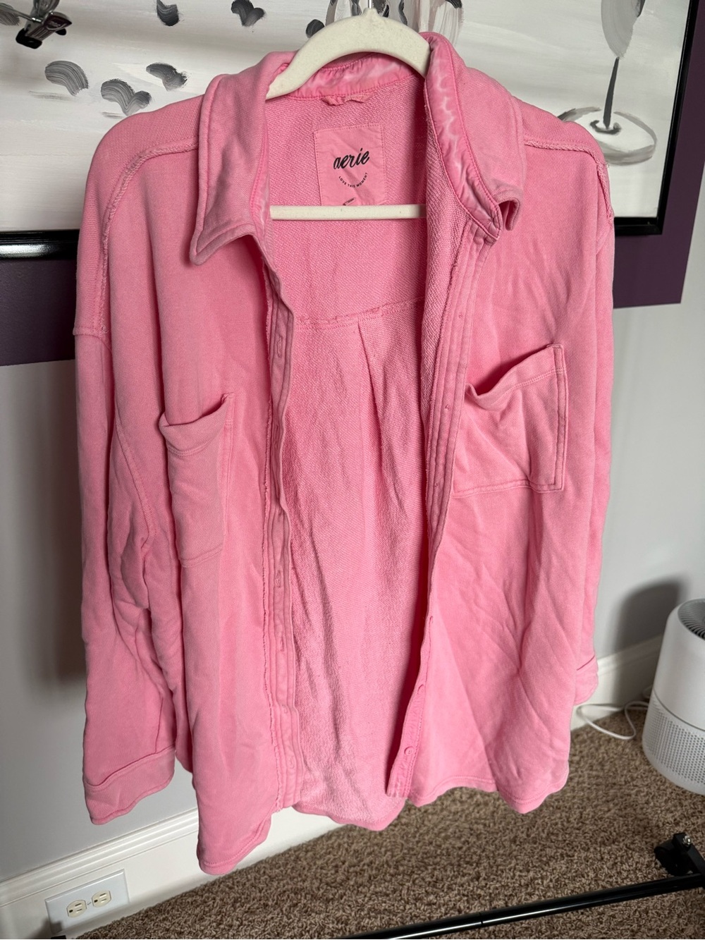 aerie Pink Fleece Open-Front Jacket